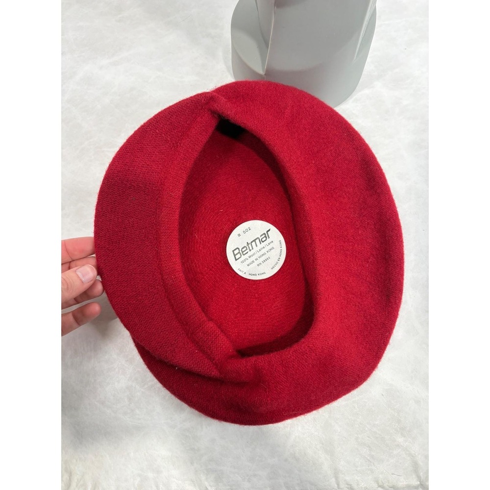 Betmar Red 100%‎ Wool Beret Cap French Style Hat Vintage Made in Hong Kong - Picture 5 of 6